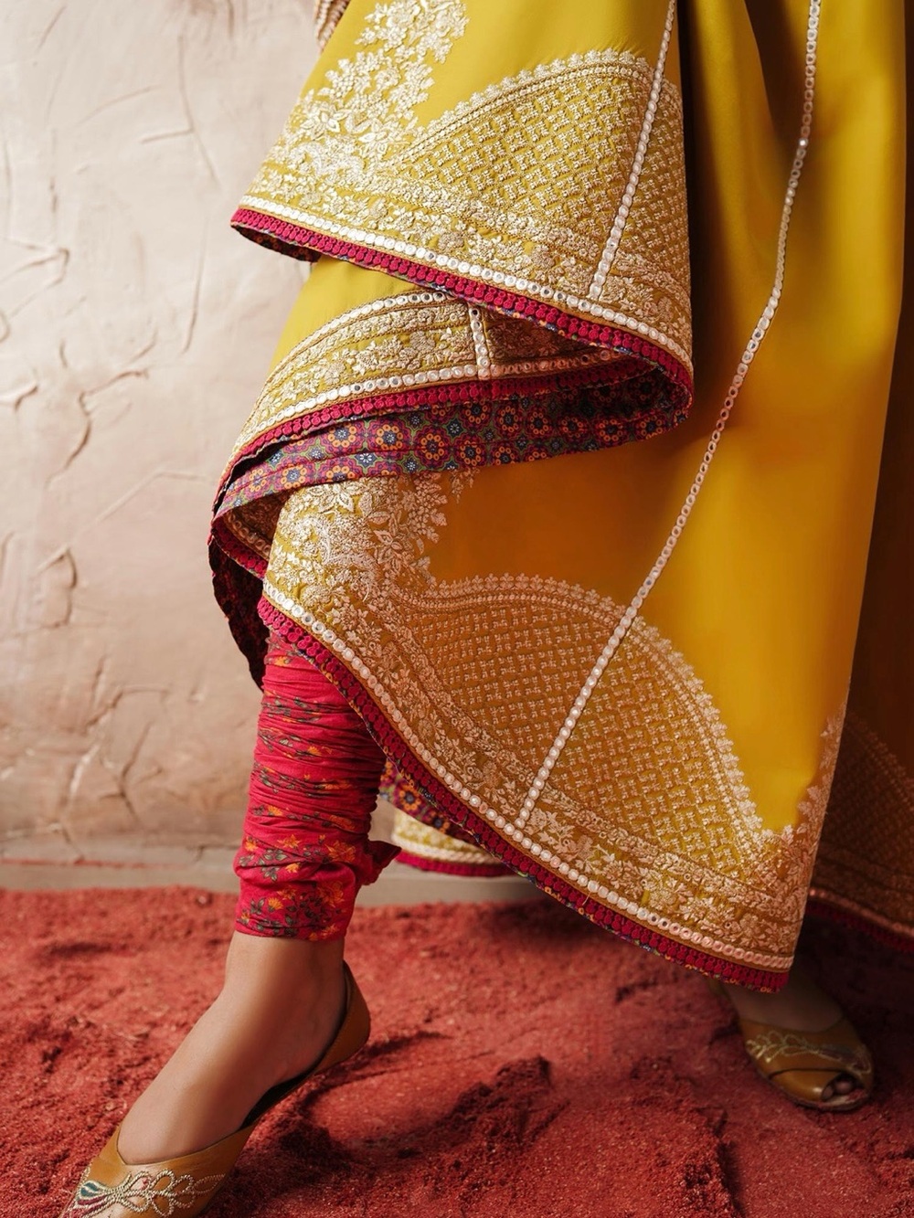 Hussain Rehar Elegant Mustard Embroidered Anarkali Dress with Dupatta - Picture 3 of 5